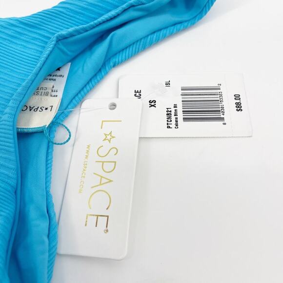 L*Space Cabana Bitsy Bikini Bottom Bright Blue Ribbed High Cut Cheeky NEW XS - Picture 6 of 7